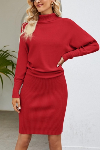 stylish slight stretch knitted 4 colors turtleneck sweater bodycon mini dress