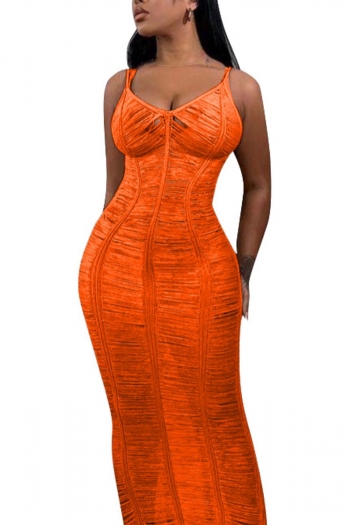 sexy plus size slight stretch cut out knitted orange backless sling midi dress