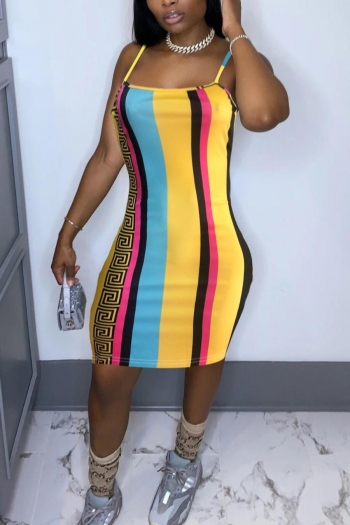 sexy plus size slight stretch stripe printing sling bodycon midi dress