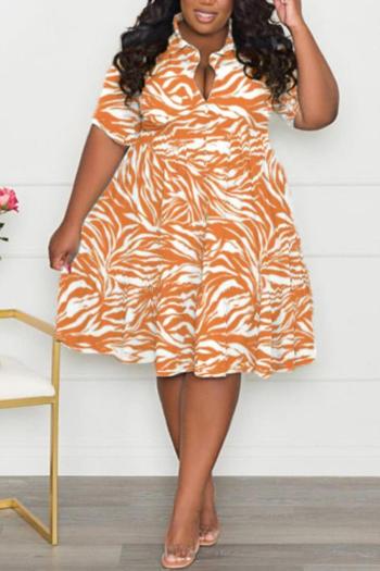 casual plus size non-stretch single breasted loose batch printing midi dress#4