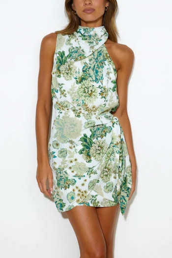 sexy non-stretch floral batch printing slim zip-up sleeveless mini dress#1