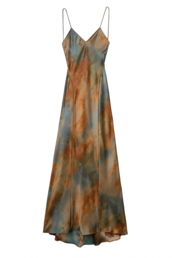 sexy non-stretch tie-dye print sling backless maxi dress size run small