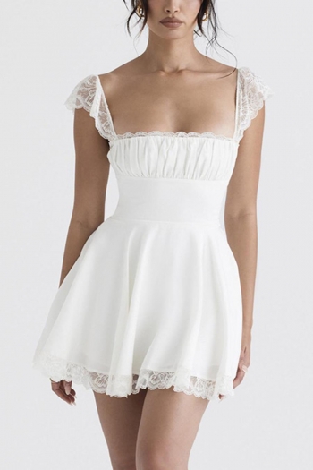 xs-xl sexy non-stretch lace stitching low-cut square-neck backless mini dress