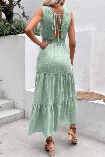 sexy non-stretch lace backless v-neck jacquard sleeveless midi dress