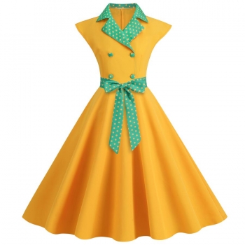 stylish plus size non-stretch polka dot printing contrast color belt midi dress