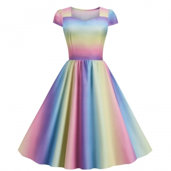 stylish plus size non-stretch gradient color zip-up midi dress