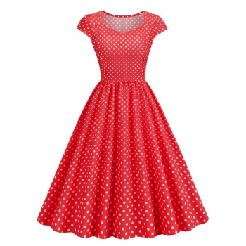 stylish plus size non-stretch polka dot print waist zip-up midi dress