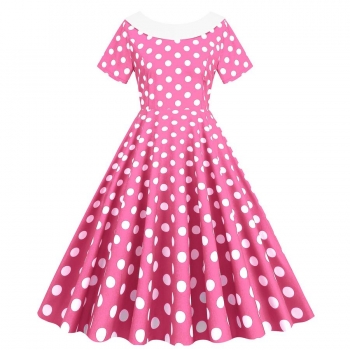 stylish plus size non-stretch bow tie polka dot print zip-up midi dress