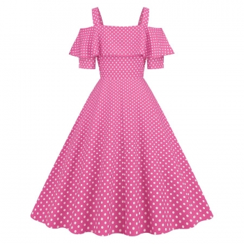 stylish plus size non-stretch sling polka dot printing zip-up midi dress
