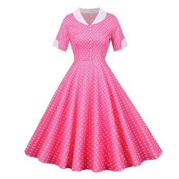 stylish plus size non-stretch polka dot print single-breasted waist midi dress
