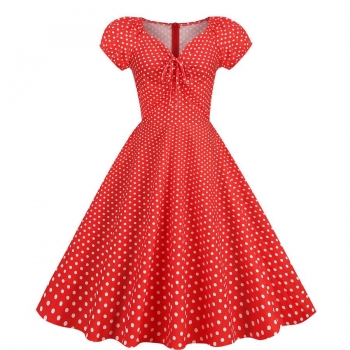 stylish plus size non-stretch polka dot printing zip-up shirring midi dress