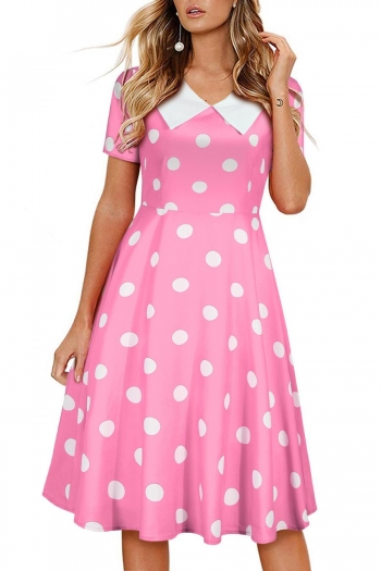 stylish plus size non-stretch big polka dot printing zip-up midi dress