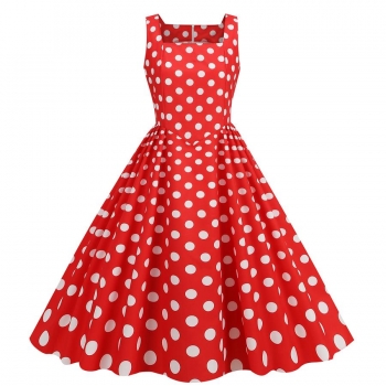stylish plus size non-stretch square neck big polka dot print zip-up midi dress