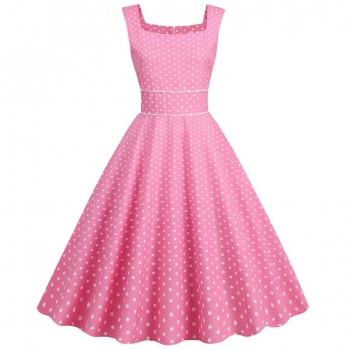 stylish plus size non-stretch square neck polka dot print waist midi dress