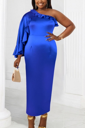 sexy plus size slight stretch solid color one shoulder maxi dress