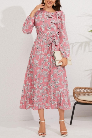 stylish plus size non-stretch floral printing 4 colors midi dress with belt