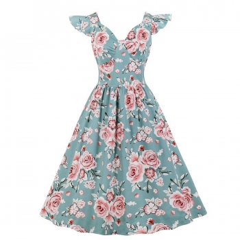 stylish plus size non-stretch flower batch printing zip-up midi dress#1
