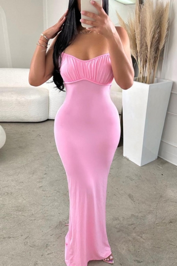 sexy plus size slight stretch solid color sling backless shirring maxi dress