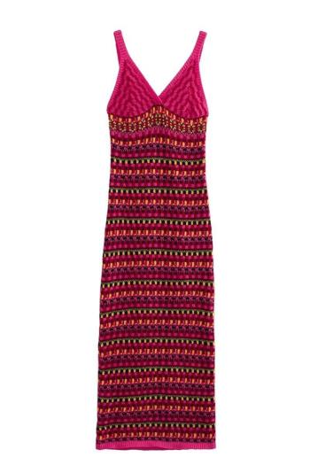 sexy slight stretch knitted multicolor stripes slim maxi dress size run small