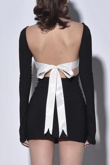 sexy slight stretch stitching bowknot backless bodycon mini dress