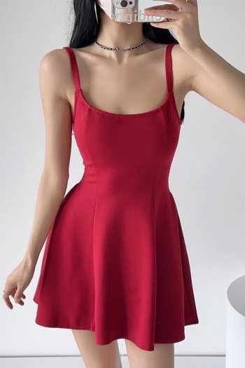 sexy non-stretch solid color sling zip-up waist mini dress size run small
