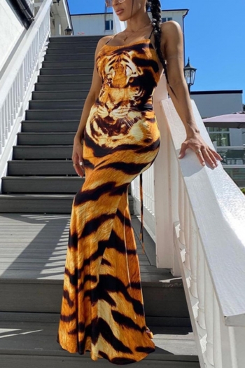 sexy slight stretch tiger graphic printing backless mermaid maxi dress