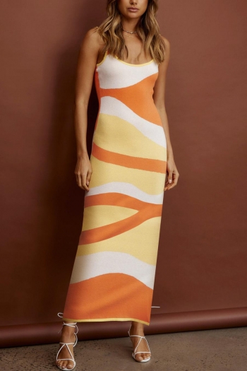 sexy slight stretch colorblock knitted backless sling bodycon maxi dress