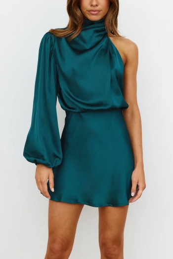 stylish non-stretch solid color satin waist zip-up mini dress