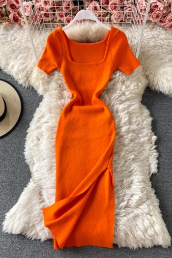 sexy slight stretch solid color slim high slit knitted midi dress
