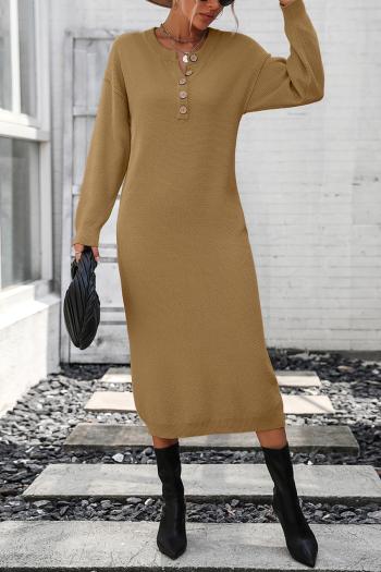 casual slight stretch knitted 7 colors long sleeve midi dress(without belt)