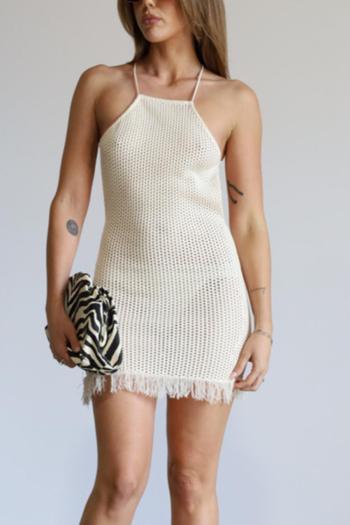 sexy slight stretch cut out knitted tassel backless sling bodycon mini dress