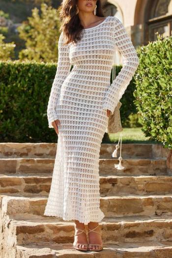sexy slight stretch cut out knitted long sleeve backless lace-up maxi dress