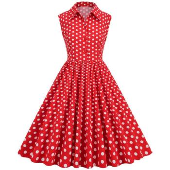 stylish plus size non-stretch zip-up button polka dot print midi dress
