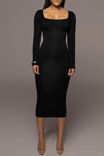 sexy slight stretch simple 7 colors solid color slim long sleeve midi dress