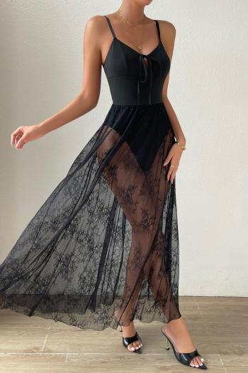 sexy slight stretch sling lace see-through lined maxi dress