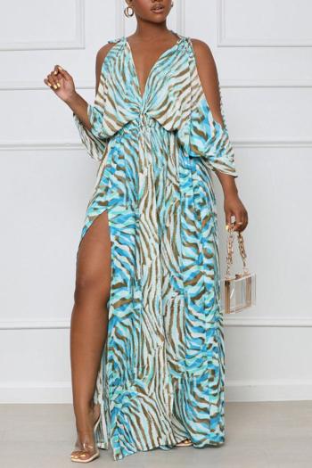 sexy plus size slight stretch stripe printing v-neck backless slit maxi dress
