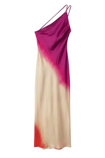 sexy slight stretch contrast color one shoulder backless lace-up maxi dress