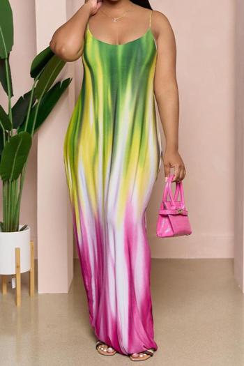 sexy slight stretch sling contrast color printing maxi dress