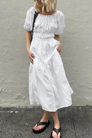 casual non-stretch cotton and linen off shoulder short sleeve midi dress