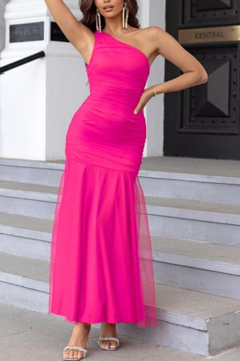 sexy slight stretch solid color one shoulder sleeveless maxi dress