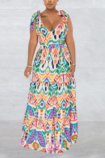 Sexy plus-size slight stretch batch printing bandage backless maxi dress