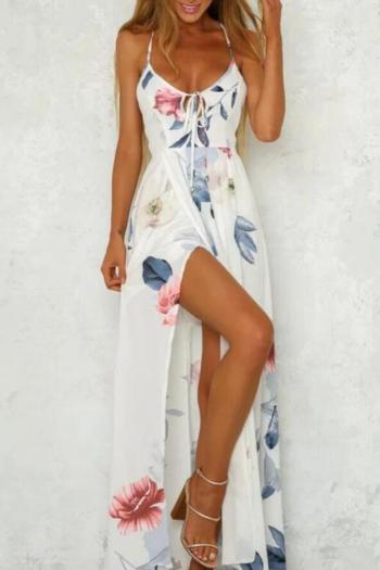 sexy plus size slight stretch flower batch printing backless lace-up maxi dress