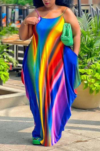 xl-5xl casual plus-size stretch multicolor stripe sling loose maxi dress