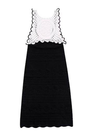 sexy slight stretch stitching crochet backless sling midi dress size run small
