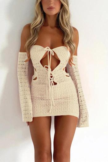 sexy slight stretch off the shoulder hollow lace-up slim mini dress