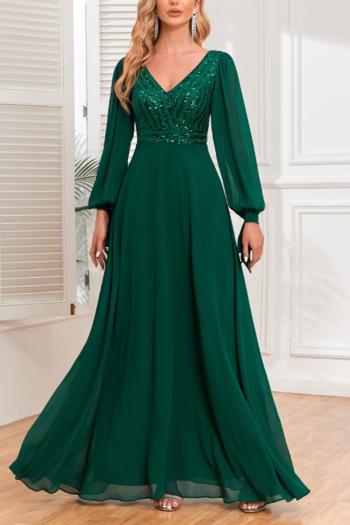 elegant non-stretch chiffon sequin zip-up maxi evening dress