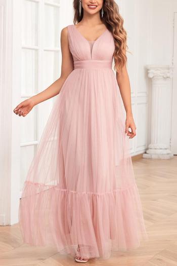 elegant non-stretch mesh zip-up v-neck maxi evening dress