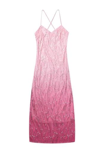 sexy non-stretchy gradient sequins tassel sling midi dress size run small