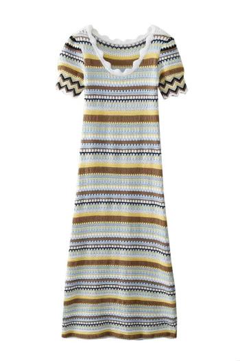 casual slight stretch striped short-sleeved knitted midi dress size run small