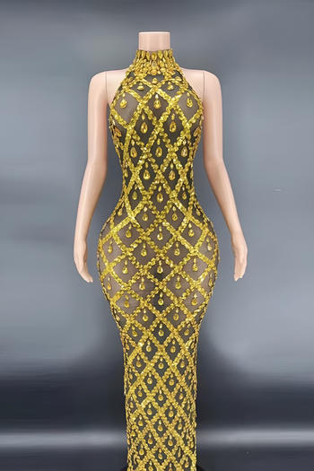 slight stretch crew neck rhinestone mesh sleeveless maxi dress new add colors
